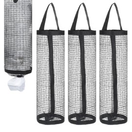 Hpmjz 4 Pcs Black Plastic Bag Holder Grocery Bag Dispenser Organizer Mesh Hanging Storage Bags Recycling Garbage Folding Container Reusable Black Trash Holder Pocket for Home Kitchen