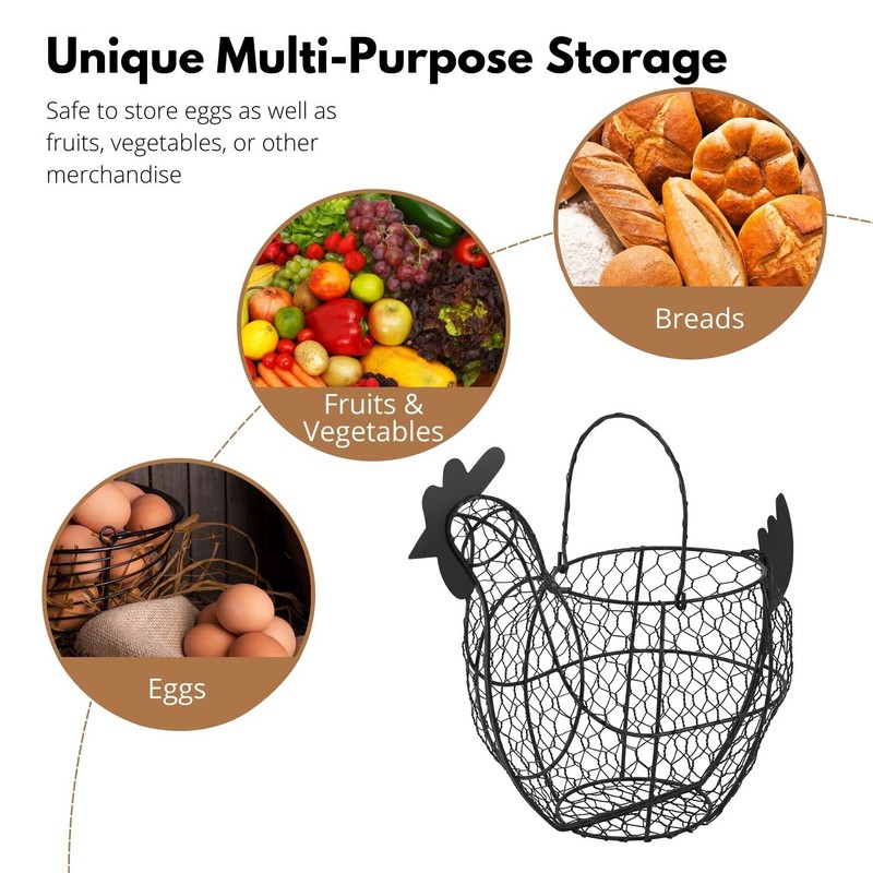 Flexzion Chicken Egg Basket, Egg Storage Holder with Handle for
