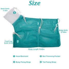 Catcan Breathable Mesh Shower Bag - Anti Scratch Adjustable Grooming for Nail Trimming, Bathing - Polyester Soft Cat Washing (White-Green)