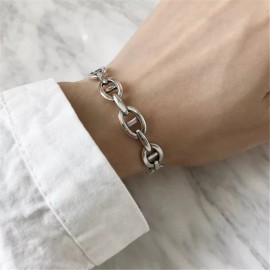 ZARD Chain Link Cuff Bangle Bracelet in 925 Sterling Siver