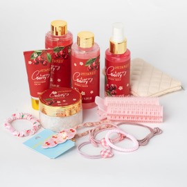 Hitrees Friendship Gifts Women, Cherry & Berry Spa Gift Set Tote Bag, Shower Gel, Hand & Body Lotion, Birthday for Best Friend Woman, Mom, Mothers Day