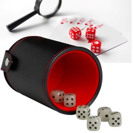 WYFCR PU Leather Dice Cup with Matching Lid, Includes 6 Night Light Dice, Felt Lined Dice Cup Set for Liars Farkle Yahtzee Dice Games, Leather Dice Cup