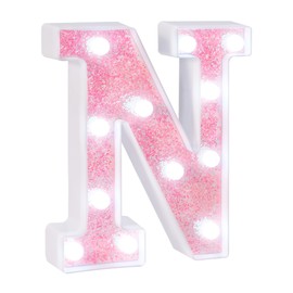 EUFONY Pink Glitter Marquee Light Up Letters, Battery Powered LED Alphabet Letter Lights Sign for Birthday Party Table Decorations, Wall Decor for Girls Room, Pink Initial Letter N w/Cool White Lights