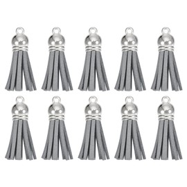 sourcing map 30Pcs 1.5 Inch Leather Tassels Keychain Charm with Silver Cap for Pendant Bracelet Jewelry Making DIY Craft Decoration, Grey