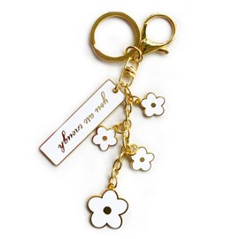 You Are Enough Keychains, Cute Daisy Pendants Enamel Inspirational Quotes Key Chain Accessories for Purse Backpack Purses Gift for Women White Medium, gold / white
