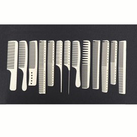 White/Black salon professional barber carbon comb heat-resistant anti-static hair comb set of 8 hairdressers preferred (13PC-White)