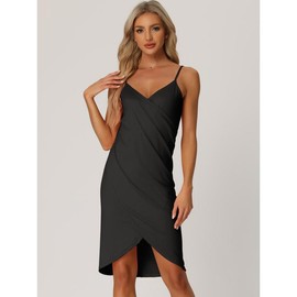 cheibear Womens Cover Ups Beach Seaside Summer Backless Spaghetti Strap Dress Sarongs Wrap Black - Color: 1001063, Size: X-Large