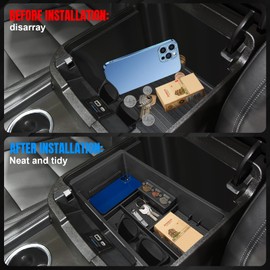 SPELAB Compatible with Chevy or Yukon Center Console Organizer Tray Armrest Secondary Storage Box, for 2014-2018 GMC Sierra and (2015-2020) Tahoe, Silverado, Suburban, Armrest Storage Box Accessories