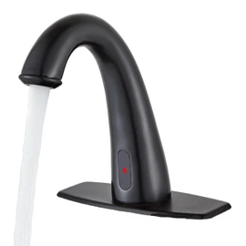 HHOOMMEE Automatic Touchless Bathroom Faucet Motion Sensor Activated Commercial Basin Sink Vantiy Hands Free Auto Off Infrared Mixer with Hole Cover Deck Plate Temperature Control Hot Cold Matte Black