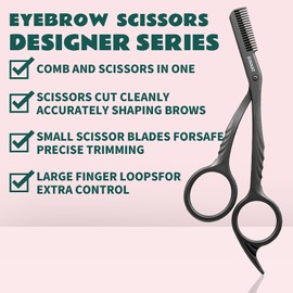 Eyebrow Trimming Scissors with Combs, Eyebrow Cutter Hair Removal Eyebrow Scissors,Eye brow razors, Eyebrow trimmer for women,Gifts For Men Women Stocking Stuffers (Black)