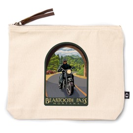 Lantern Press Beartooth Pass, Montana, Painterly, Motorcycle and Tunnel, 100% Cotton Zipper Pouch, Travel Accessory, Go Bag