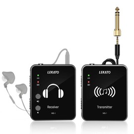 LEKATO MS-1 2.4G Stereo Wireless IEM System with Transmitter Beltpack Receiver for Guitar, Wireless In-Ear Monitor System, Automatic Pairing, for Studio, Band Rehearsal, Live Performance:_Black