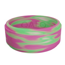 QALO Men's Rubber Silicone Ring, Aurora Polished Step Edge, Silicone Rubber Wedding Band, Breathable, Durable Rubber Wedding Ring for Men, 9mm Wide 2mm Thick, Pink, Size 8