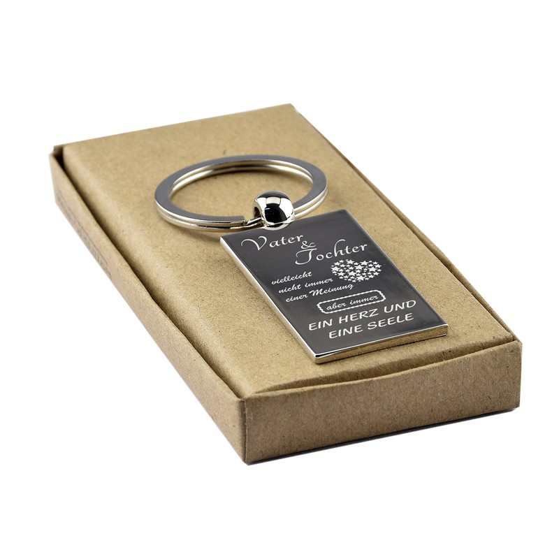 Rectangular Chrome Keyring With Engraving "Vater & Tochter - vielleicht