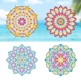 Yanpoake 4pcs Diamond Art Painting Window Stickers, DIY Mandala Color Window Decor, Diamond Crafts Art Kits for Adults