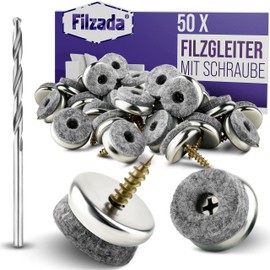 Filzada® 50 x Felt Gliders Screws Diameter 22 mm Professional Chair Gliders / Chair Leg Protectors Felt with Screw Including Drill 5.5 mm Felt Thickness