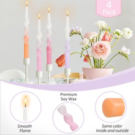 White Spiral Candle Tapered Candles,Gedengni 10 Inches Colorful Candle Sticks Pink Twisted Candlesticks Purple and White Taper Candles for Table Decor Women Gift Idea (1S-White Gradient)