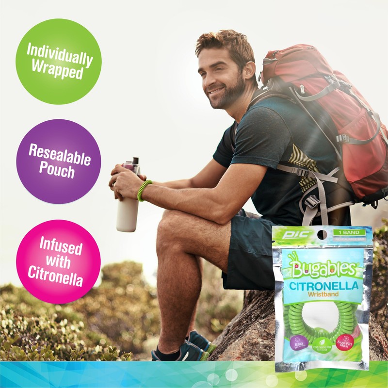 PIC Bugables Citronella Scented Coil Wristbands, Reusable and Resealable, One