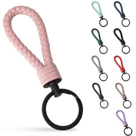 SERASAR Leather Keyring with Stainless Steel Key Ring, Additional Rings for Small Keys, Ideal for Car, Motorcycle, Bicycle and House Keys, With Gift Box for Men and Women, pink