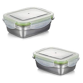 Femora Lunch Box High Steel Rectangle Heavy Duty Airtight Leakproof Unbreakable Storage Container with Lock Lid Lunch Box for Office-College-School, Lunch Box - 350 ml/gm, 550 ml/gm Set of 2