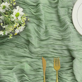 Sage Green Cheese Cloth Table Runner, 10ft Boho Gauze Table Runner Rustic Green Cheesecloth Table Runner 35x120 Inch Long for Wedding Bridal Baby Shower Birthday Party Table Decoration