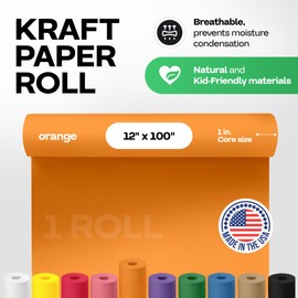 12" x 1200" (100 feet) Orange Kraft Paper Roll - USA-Made Quality Craft Paper for Gift Wrapping, Kids' Arts & Crafts, School Projects - 100% Recycled Natural Material 50lb Thickness by IDL Packaging