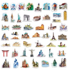 AUCEKO Pack of 50 Sticker Pack World Famous Building Travel Sticker Set Waterproof Vinyl Sticker for Laptop Children Cars Motorcycle Bicycle Skateboard Luggage Suitcase Computer Sticker Graffiti Decal