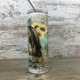 Unbranded Horse Sunflower Cheetah Print 20 oz Skinny Tumbler with Straw & Lid