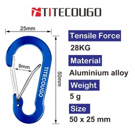 Carabiner Clip Aluminum D-Ring Locking Carabiner Flat D-Shape Lock Snap Backpack Water Bottle Keychain Hiking Gear Accessories EDC Camping Tent Multi Function Tool 10 Mix Colors