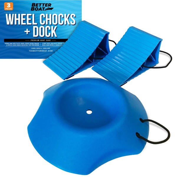 2 Trailer Wheel Chocks with Rope and Wheel Dock for Boat Trailer Travel Camper and RV Accessories Wheel Chocks for Travel Trailers and All Trailer Tires Wheeldock Tire Chock Blocks