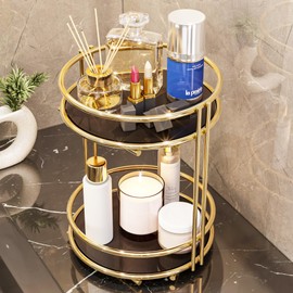 SUSSEXHOME Gold 2-Tier Makeup Organizer – Metal Cosmetic Storage Display, Vanity Countertop Organizer for Perfume, Skincare, Jewelry & Accessories, Gift for Her