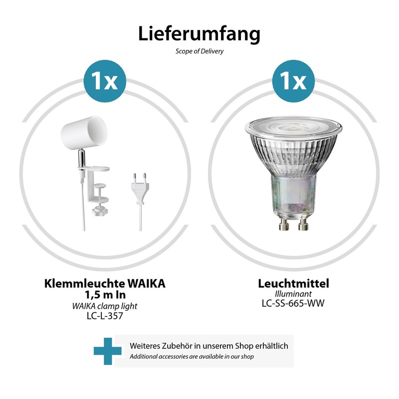 ledscom.de Waika Clamp Light Switch Matt White with LED GU10