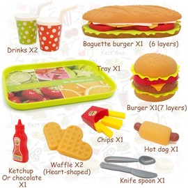 TLHWIN Food Toy Set, Kitchen Toy for Children, Kitchen Hamburger Educational Role Play Educational Toy Accessories, Gift for Boys and Girls from 3 Years