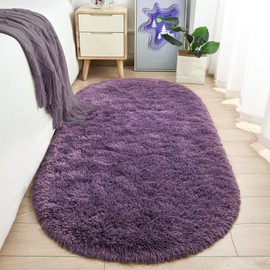 Merelax Soft Shaggy Rug for Kids Bedroom, Oval 2.6'x5.3' Grey-Purple Plush Fluffy Carpets for Living Room, Furry Carpet for Teen Room, Anti-Skid Fuzzy Comfy Rug for Nursery Decor Cute Baby Play Mat