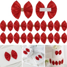LiBongTa 3.5" Red Bow Premade Bows, Satin Ribbon Bows for Presents, Self Adhesive Bows with Rhinestone, Valentines Bows for Gift Wrapping, Treat Bags, Decor Accessories, Party Favors-12 Counts