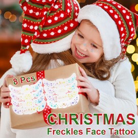 8Pcs Face Makeup Patches, Glitter Freckles Face Tattoo for Teenagers & Young Women, Sparkle Freckles Makeup Patches, Waterproof Face Glitter Freckles for Christmas (8PcsD Holographic Multicolor)