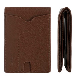 VEGALTY - Microfiber Minimalist Scratch-Resistant Leather Wallet with Airtag Pouch | Slim Bifold Front Pocket with RFID Protection 6 Card Slots and Hidden ID Window - Brown