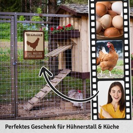 LANOLU Retro Blechschild Hühnerstall Schild - Tor SCHLIESSEN EGAL was DIE HÜHNER Sagen - Hühner Deko Geschenk als Hühnerstall Zubehör und Wanddeko - Vintage Metallschild15x20cm