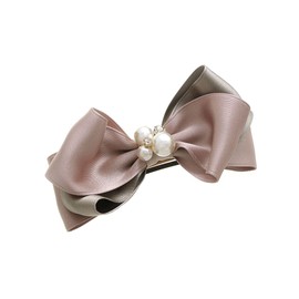 Vingtaine H7446-PK- Pearl with Bijou Ribbon Barrette Two Tone Hair Clip, Adult,