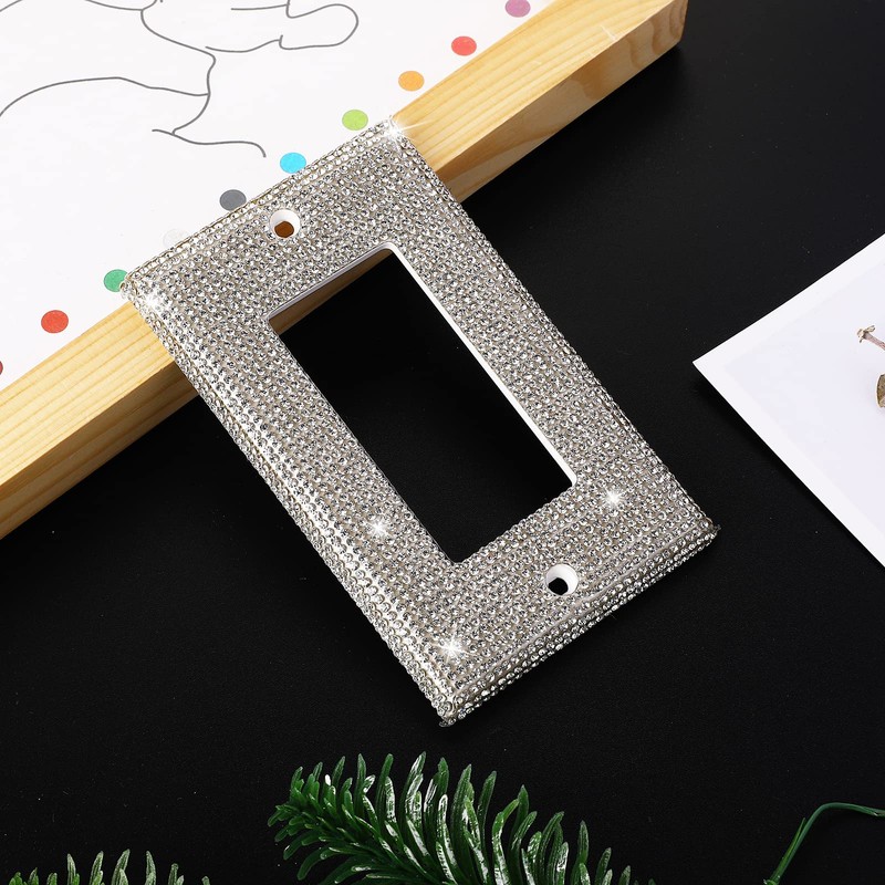 2 Pcs Silver Rhinestones Light Switch Cover,Silver Shiny Crystal Wall
