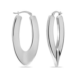 LeCalla 925 Sterling Silver U-shaped Hoop Earrings for Women | Large Vintage Design Oval Shaped Click-Top Hoop Earrings | Women's Oval Puff Hoops 45MM
