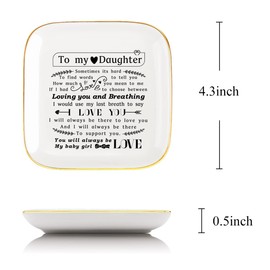 Littlefa To My Daughter Saying Ceramic Ring Dish Decorative Jewelry Tray for Daughter, Unique Daughter Birthday Christmas Meaningful Gifts for Daughter from Mom Dad - I Love You