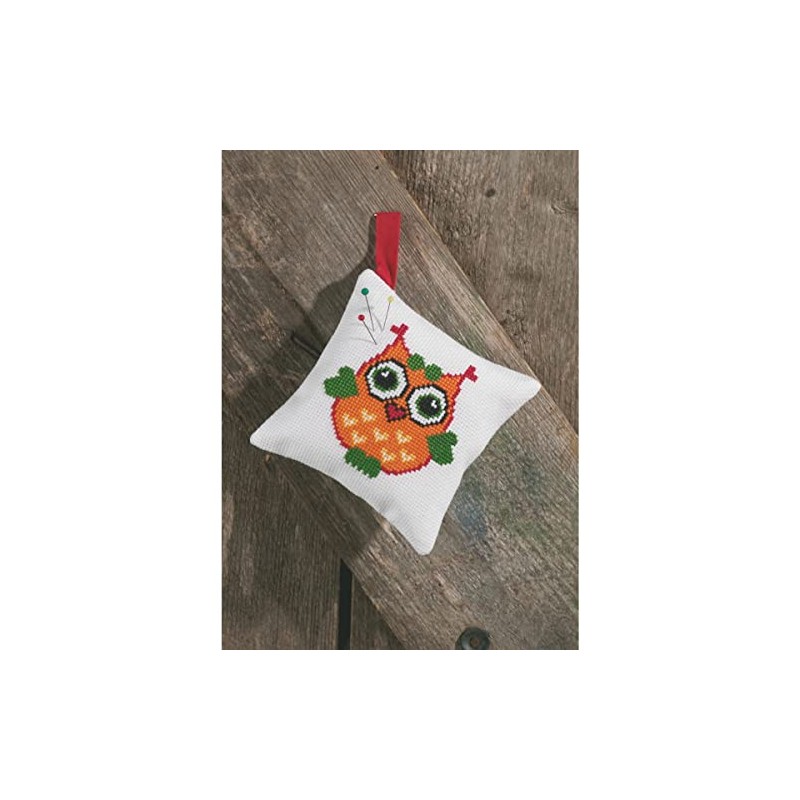 Permin Cross Stitch Kit Pin Cushion Owl Orange Counted Pattern