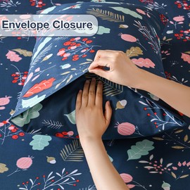 Yibeizi Christmas Patterned King Sheet Set Floral Printed Bed Sheets Navy Bedding Sheets & Pillowcases Soft Microfiber 15" Extra Deep Pocket Fitted Bedsheet 4 Piece