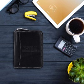 ekavale Men's Wallet with All-Round Zip - Men's Wallet with RFID Protection - Men's Leather Wallet, black, coin purse