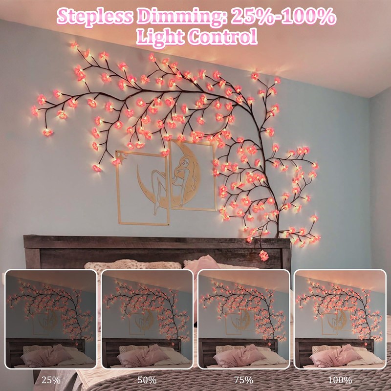FIALAME DIY Cherry Enchanted Willow Vine Lights,7.55 FT 144 LED