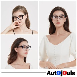 Autojouls 4-Pack Reading Glasses for Women，Oprah Style Frame Spring Hinge Clear Lens Readers Glasses, 4 Colors Mix Black Pink-Clear Blue-Clear Yellow-Clear 1.0 x