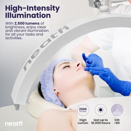 Neatfi Half Moon LED Table Lamp for Estheticians, Nail Tech, and Cosmetician for Manicure Art, Facial, Waxing, Threading and Tattoo, 2500 Lumens, 5 Light Modes (with Clamp, White)