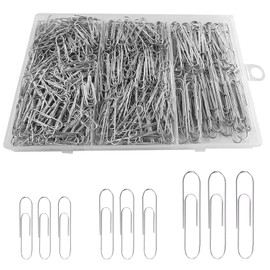 Pack of 750 Paper Clips, Silver, Large Paper Clips, 50 mm/33 mm/28 mm, Nickel-Plated Paper Clips, Small Office Supplies, Paper Clips, School for Sorting and Attaching Documents