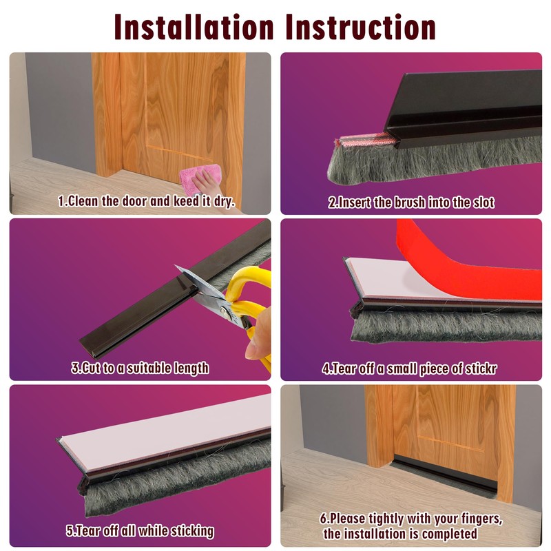 Door Draft Stopper Bottom Seal - 39" with Brush Rubber